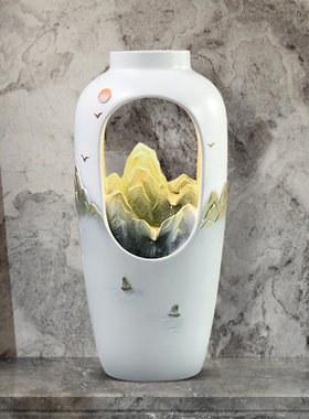 极速【520礼物】新中式花瓶流水摆件客厅玄关家居软装乔迁轻奢高