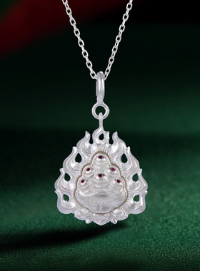 S925纯银镀金摩尼宝吊坠西藏式民族风男女佛珠随身配镶嵌宝石项链