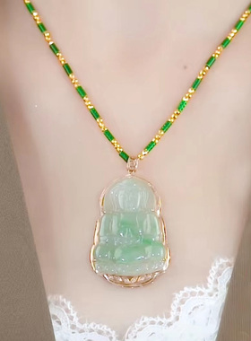 天然和田玉观音菩萨吊坠男士玉佛公女款笑佛弥勒佛本命年项链玉坠