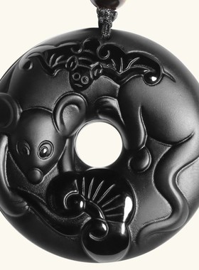 12十二生肖项链本命年鼠男马羊兔猴猪黑曜石平安扣男士吊坠女挂件