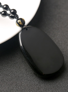 天然黑曜石阿弥佛属狗猪吊坠水晶项链十二生肖本命佛八大守护神