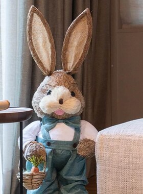 极速K慕空间客厅大型落地摆件轻奢手工草编兔子婚礼花园阳台创意