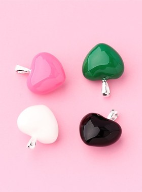 立体滴胶彩色心形吊坠s925银滴油桃心挂件diy手链项链银饰配件