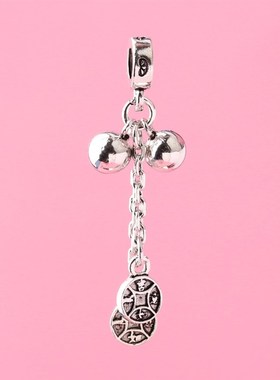 s925银复古泰银吉祥如意铜钱铃铛流苏吊坠diy手工编绳项链坠子