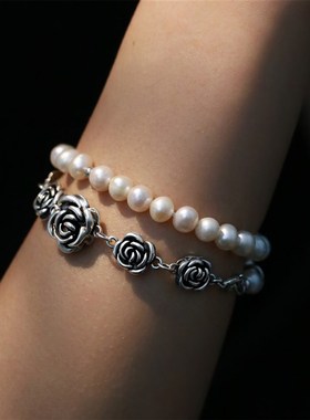 9.21小宝S925银玫瑰花双扣头延长链吊坠小众设计时尚百搭项坠配饰