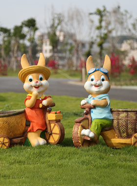 户外花园装饰庭院k摆件卡通树脂兔子花缸园艺种植动物花盆布景摆