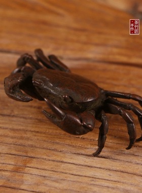 极速铜茶宠 螃蟹盖置紫铜包浆茶壶盖托横财将军 Q茶桌家居创意摆L