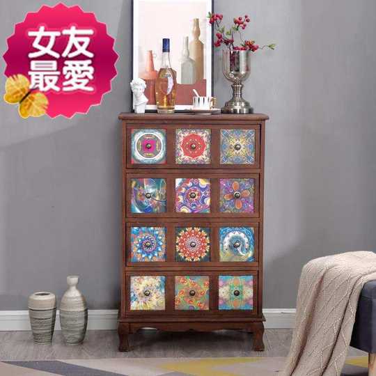 Speed ​​European solid E wood bucket cabinet American bedroom bedside cabinet retro old storage bedside table simple modern drawer