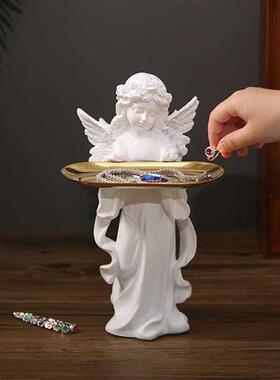 新品复古天使雕塑客厅桌面摆件进门钥F匙收纳托盘电视柜玄关家居