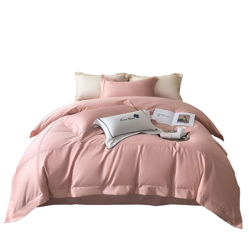 新款长绒棉四件套100纯色感床单床笠被套罩床上用品4 - 图0