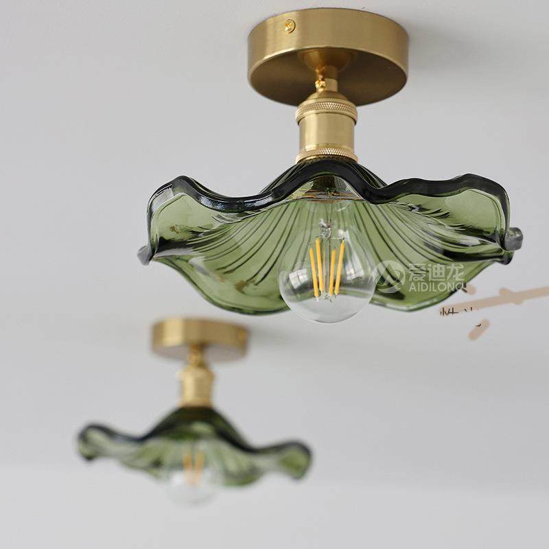 复古绿色荷叶吸顶灯北欧简约餐厅灯具玄关阳台吧台过道铝材玻璃灯,淘宝优惠券,粉丝福利购,淘宝优惠卷