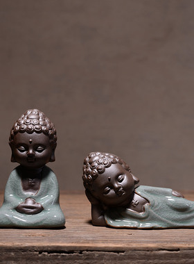 速发精品哥窑开片观养个性可夫茶宠摆件 小佛像如来功音多肉花盆