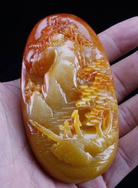 速发寿山石俏色手把件人物小流桥水山水把玩物男士把送玩精美手把