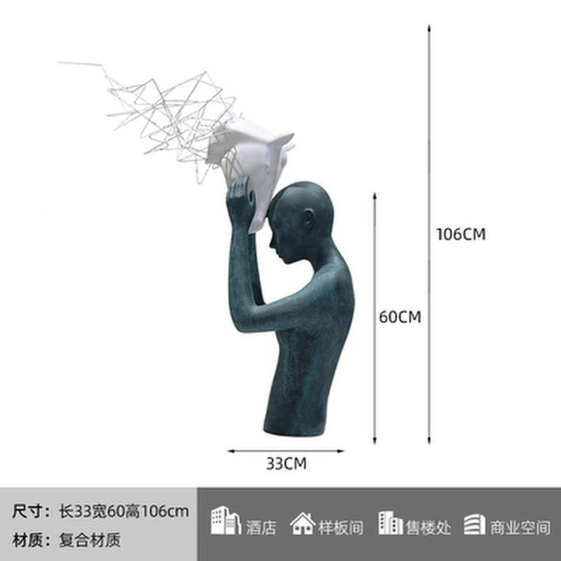 新品新品轻奢人物雕塑摆o件马头装置艺术品售楼处酒店大堂橱窗落-图0