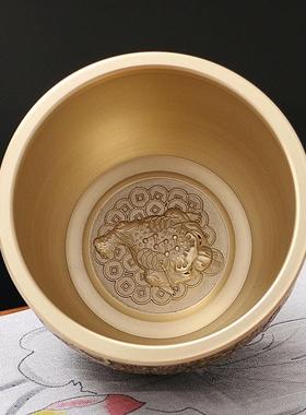 铜缸装饰五头牛画铜聚宝盆米缸装饰礼品办公室客厅铜工艺品