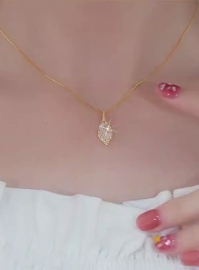 高级感水钻叶子项链网红树叶颈链