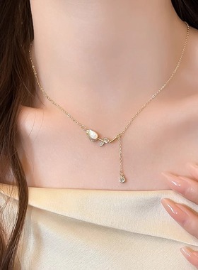 微镶郁金香流苏项链女吊坠锁骨链