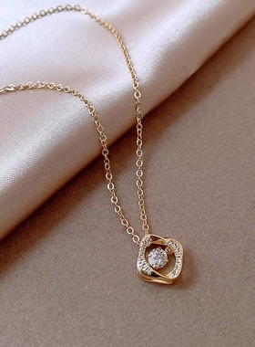 金色几何微镶吊坠项链小众锁骨链