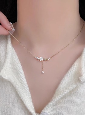 超闪锆石花朵蝴蝶项链2025新款高级感水钻锁骨链轻奢小众百搭颈链