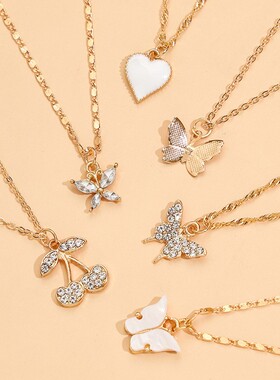 极速Fashion simple love butterfly cherIry full diamond neckl