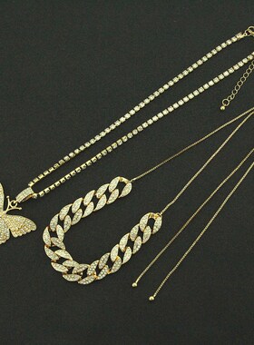 极速@.Cuba Double Layer Butterfly NecklaKce Thick Chain Neck