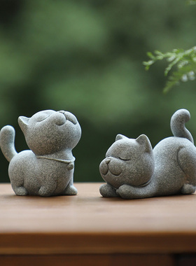 速发小猫咪茶件饰公室桌面茶桌装办鱼缸造景小物件摆宠工艺品创意