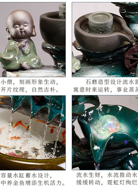 速发落地流水摆件循环水公泉客厅台办喷室庭院招财缸财鱼生开业礼