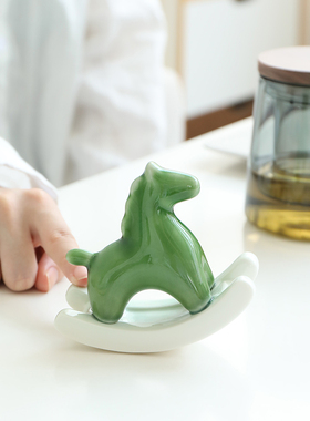 速发绿瓷陶马动物茶宠茶意茶道家居简约装饰品摆件创玩礼品