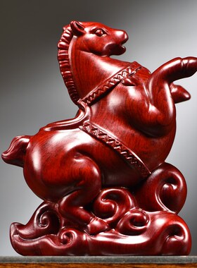 速发红花梨木雕唐马摆件中式客木生饰马轻奢实厅装肖桌面摆设工艺
