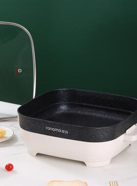 新品202c3新款韩式多功能麦饭石方锅家用大容量电火锅双管加热一