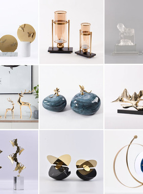 新品新中式现代轻奢家居饰品摆件大理石摆M设办公室样板房间工艺