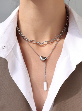 极速Simple titanium steel multi-layer nJecklace, gold bean d