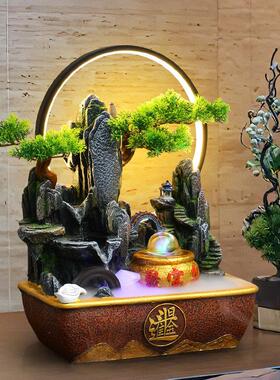 流水摆件循环水景假山聚宝盆招财时来运转风水轮桌面店铺开业送礼
