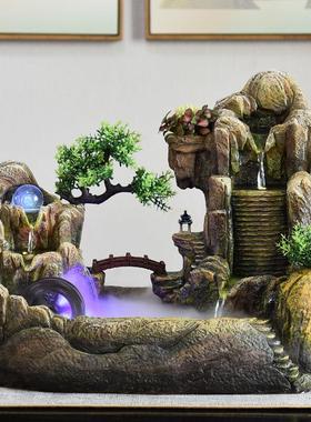 新中式装饰盆景假山水景循环流水生财桌面摆件客厅风水轮喷泉造景