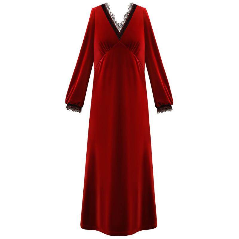 长袖加绒睡裙女冬宫廷风长裙保暖红色绒睡衣外穿修身大码家居服春,淘宝优惠券,粉丝福利购,淘宝优惠卷