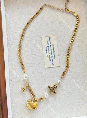 新款潮流时尚土星kt猫咪项链气质高级感小众网红少女手链项饰手饰