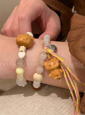 极速木质可c爱小猫串珠编织手链女复古百搭网红闺蜜手串少女心气