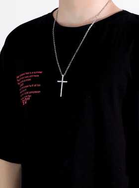 极速复古百搭嘻哈钛钢项链男情侣十D字架吊坠毛衣链不掉色街头配