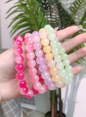 极速双色果冻冰透粉渐变菩提手链盘玩手串小学生情V侣礼物女生水