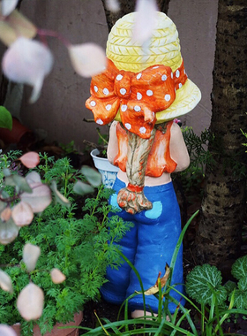 极速美式乡村户外庭院别墅花园阳A台创意人物卡通捧花女孩落地装