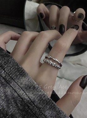 极速时髦住d了!双层肌理锆石开口戒指女冬个性网红食指戒小众设计