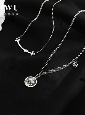 极速饰悟银饰叠j戴复古笑脸大象项链女小众设计感双层叠戴秋冬款