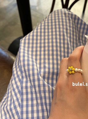 极速串珠珍珠水晶樱桃可调节戒指指环insL甜美日韩水果花朵小花饰