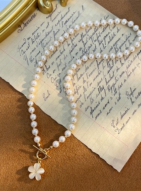 极速旋转猫眼石珍k珠花朵项链女2023年新款爆款小众设计感颈链锁