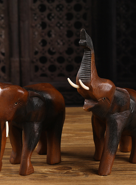 新品泰国工艺品实木雕刻大象摆件家居装饰电视酒柜博X古架桌面创