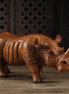 新品泰国木雕犀牛摆件创意家v居东南亚客厅桌面电视酒柜红酒架装