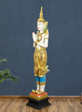 新品泰国迎宾佛像落地摆件东南亚木雕工艺品泰式RSPA会所软装饰品