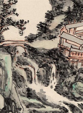 新品黄宾虹 g怀古山水图纸本国画 画心装饰画名人字画宣纸高清微
