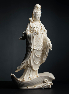 新品戴玉c堂《一叶观音 仿古瓷》省级大师周金田观世音菩萨像陶瓷