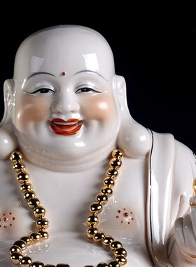 新品【感恩回馈8折】陶瓷弥勒佛家用供奉佛N像摆件坐古莲大肚佛笑